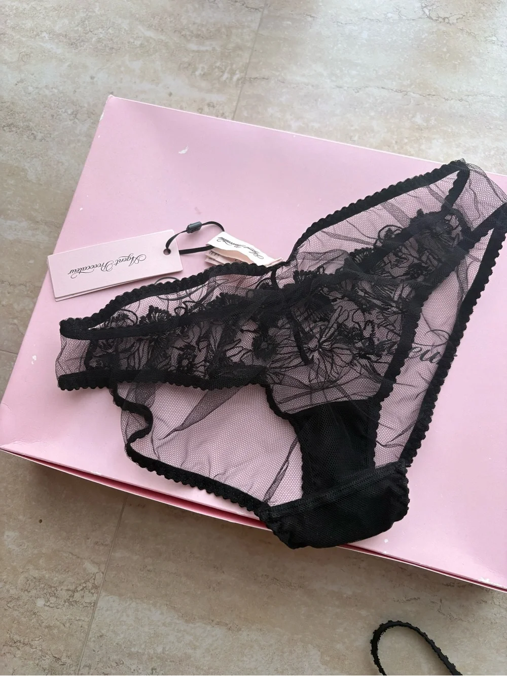 Agent Provocateur Black Sheer Floral Lace Bra & Brief Set 32C